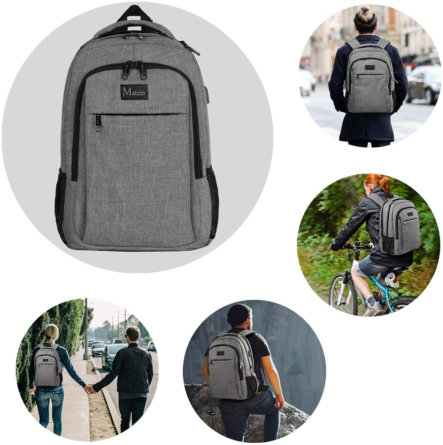 Рюкзак для ноутбука MATEIN Multifunction USB 15.6 дюймів Grey, фото №7