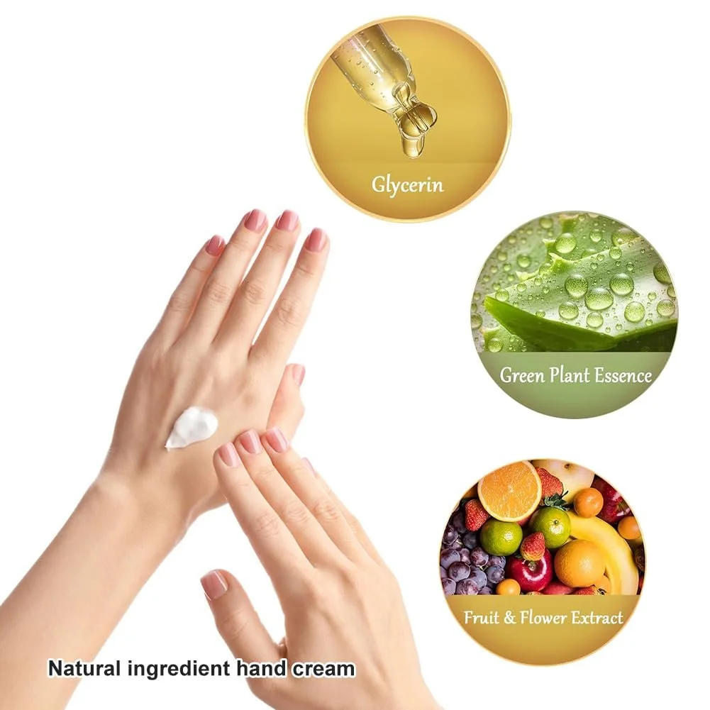 Крем для рук Mini Christmas Набір різдвяних кремів для рук 5 штук Малина, апельсин, білий персик, авокадо та фіолетовий виноград, фото №5