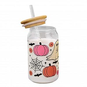 Хэллоуин Кружка с крышками и соломинками для детей K6rbis Geist Glas Eiskaffee Tasse 400 мл Scsse Tumbler с крышкой для подростков детей женщин взрослых Eiskaffee Halloween Party - Фото 1