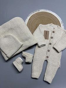 Комплект для новорожденного вязка бежевый - Фото 1