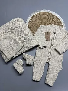 Комплект для новорожденного вязка бежевый - Фото 1