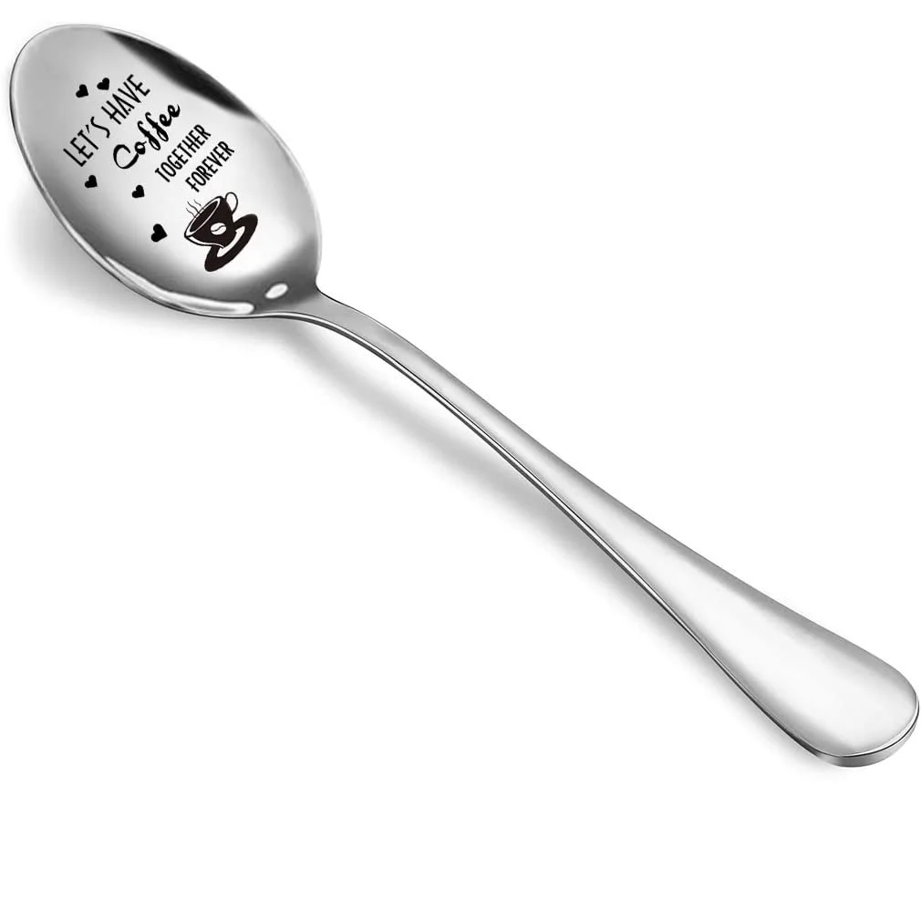 Кофейная ложка с гравировкой Stainless Steel Ложка из нержавеющей стали "Let's Have Coffee Forever", фото №3