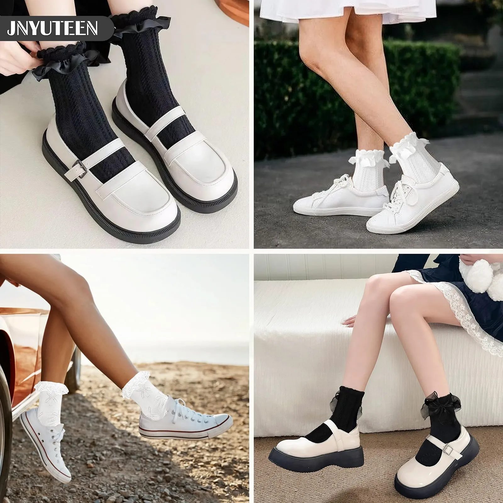 Носки с рюшами (6 пар) Хлопковые носки с рюшами Черный, Белый, Мягкие дышащие вязаные носки с рюшами для женщин, Один размер, фото №7 Носки с рюшами (6 пар) Хлопковые носки с рюшами Черный, Белый, Мягкие дышащие вязаные носки с рюшами для женщин, Один размер, фото №7