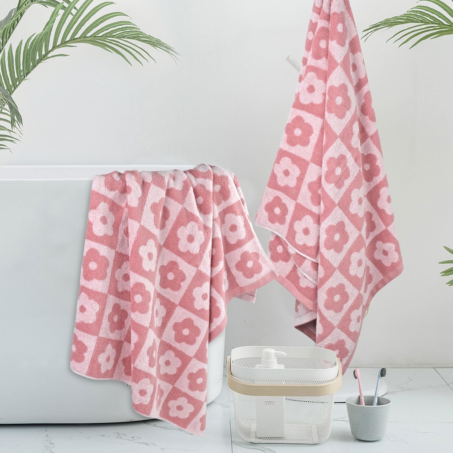 Набір рушників Jacquotha Plaid Floral 2 шт. 100% бавовна 70 x 140 см Рожевий, фото №2