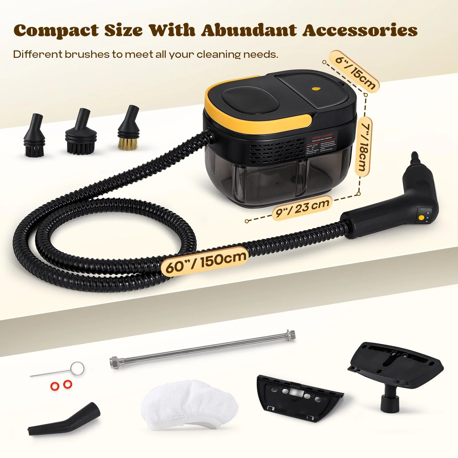 Пароочисник Moongiantgo 1500W 1600ml 3 bar Black, фото №6