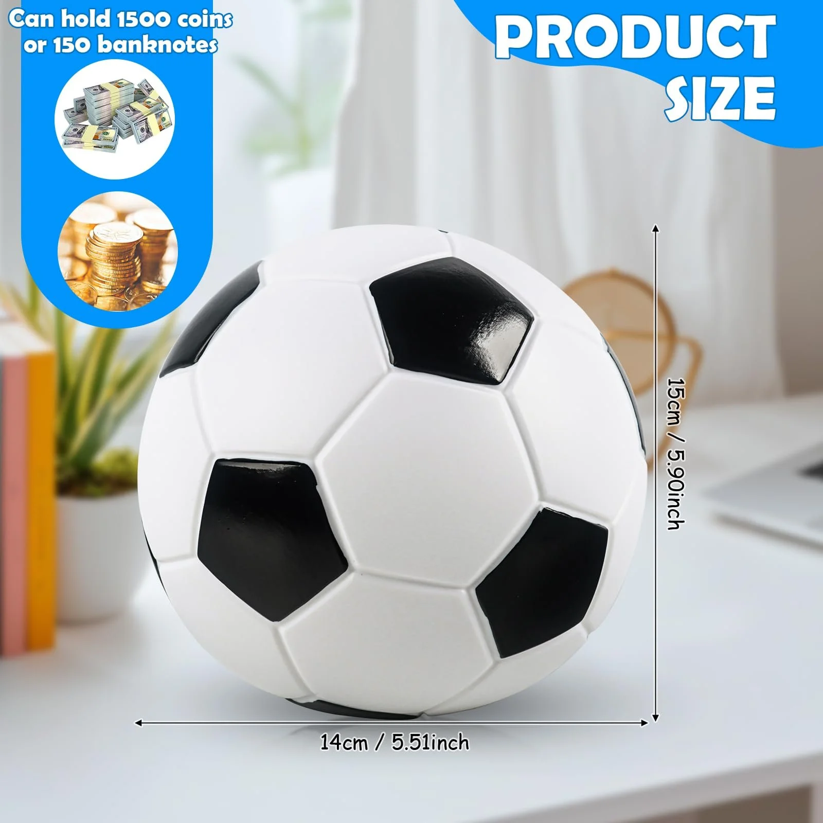 Скарбничка Football Piggy Bank футбольний м'яч 15 см що не б'ється чорно-біла, фото №2