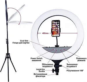 Кільцева лампа 18" AGM Touch Ring Light зі штативом / 3000K-6000K / Сенсорне управління / Bluetooth / Чорна ціна на synthetic.ua - Фото 1 Кільцева лампа 18" AGM Touch Ring Light зі штативом / 3000K-6000K / Сенсорне управління / Bluetooth / Чорна synthetic.ua - Фото 1