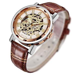 Механические наручные часы с ручным заводом GuTe Steampunk Bling Skeleton, корпус розовое золото - Фото 1