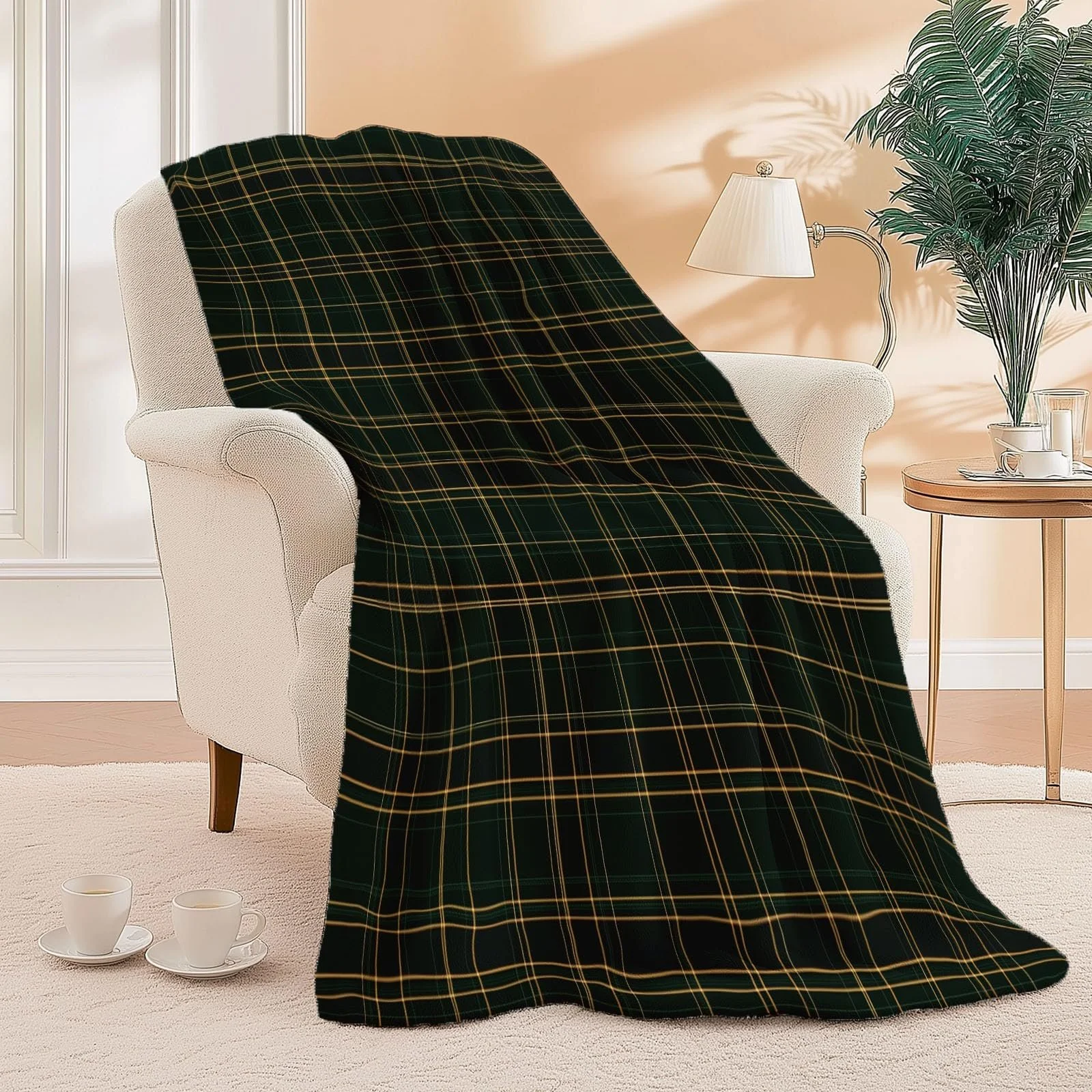 Покривало Flanell Retro-Karo-Textur 180 x 220 cm, зелений, жовтий, фото №4