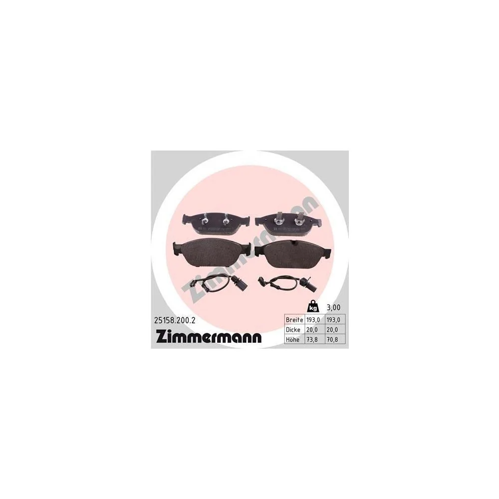 Комплект гальмівних колодок, дискове гальмо ZIMMERMANN 25158.200.2 для AUDI VAG AUDI (FAW), фото №1