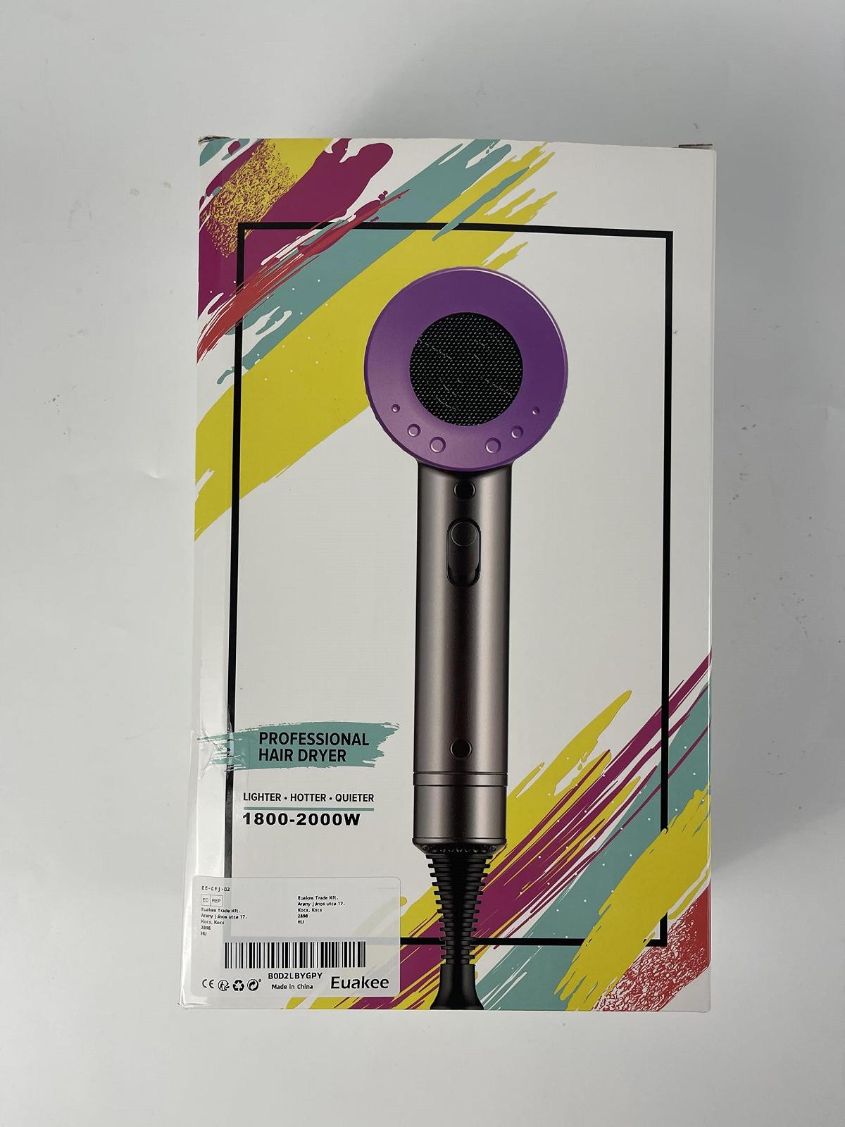 Фен Euakee Professional 2000 Вт, для швидкого сушіння, дорожній, 2 швидкості, 3 температурні режими, 1 дифузор та 2 концентратори, сірий, фото №1