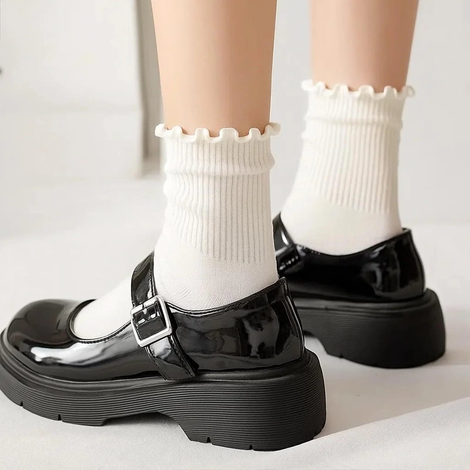 Носки с рюшами для женщин, девочек, 10 пар, хлопковые вязаные носки с оборками, размер 35-41, фото №5