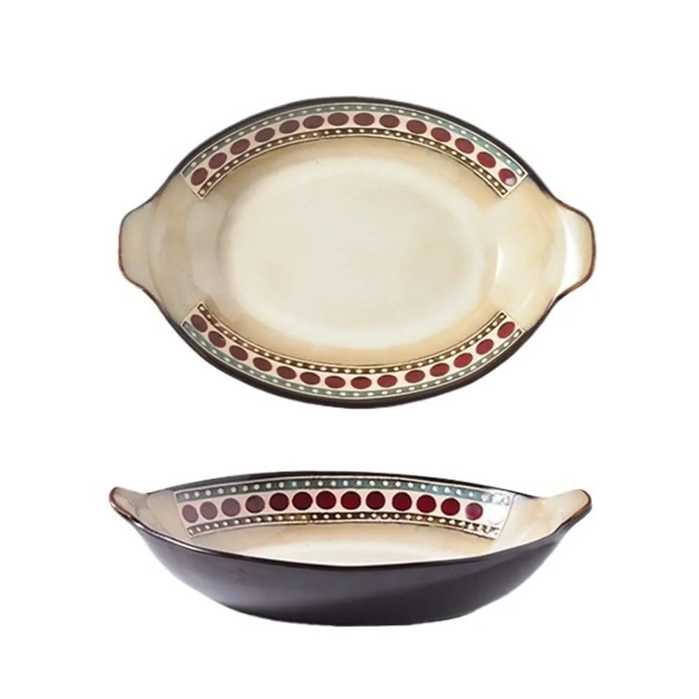 Форма для запекания керамическая большая овальная глубокая с двойными ручками, фото №1