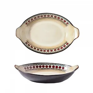 Форма для запекания керамическая большая овальная глубокая с двойными ручками - Фото 1