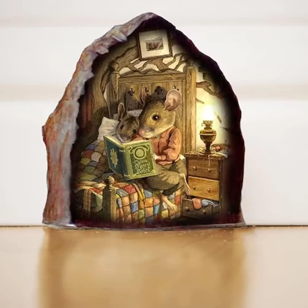 Наклейка на стіну 3D Мишача нора реалістична водостійка для спальні дитячої, фото №1