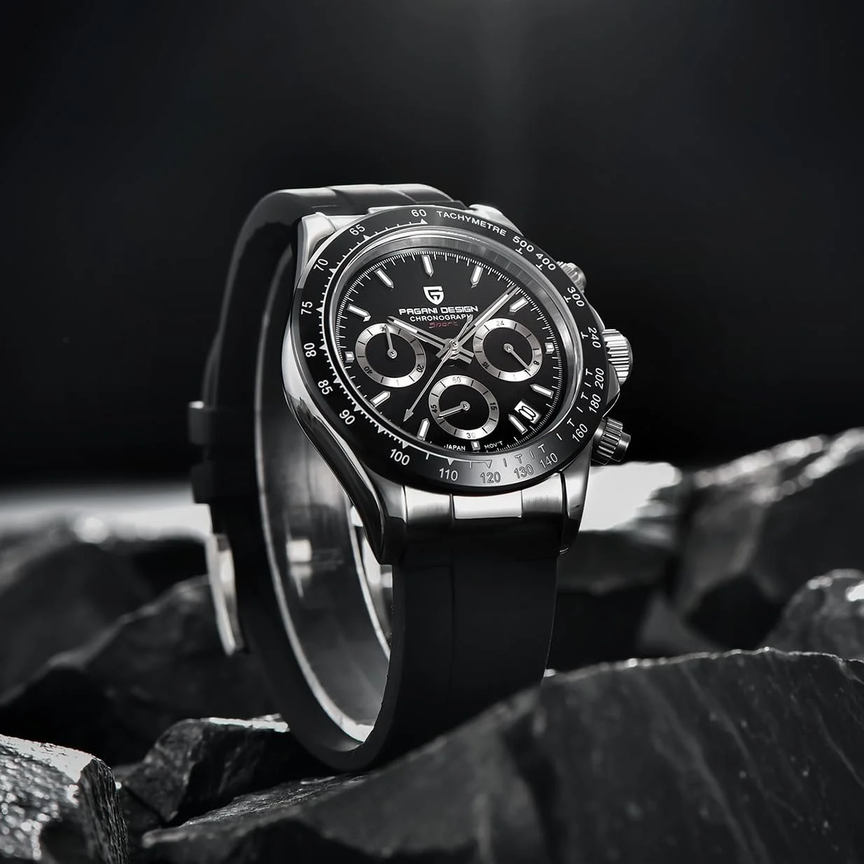 Мужские часы Pagani Design VK63 Daytona Chronograph Homage Кварцевые часы Керамический безель Нержавеющая сталь Спортивный резиновый ремешок Водонепроницаемые, фото №6