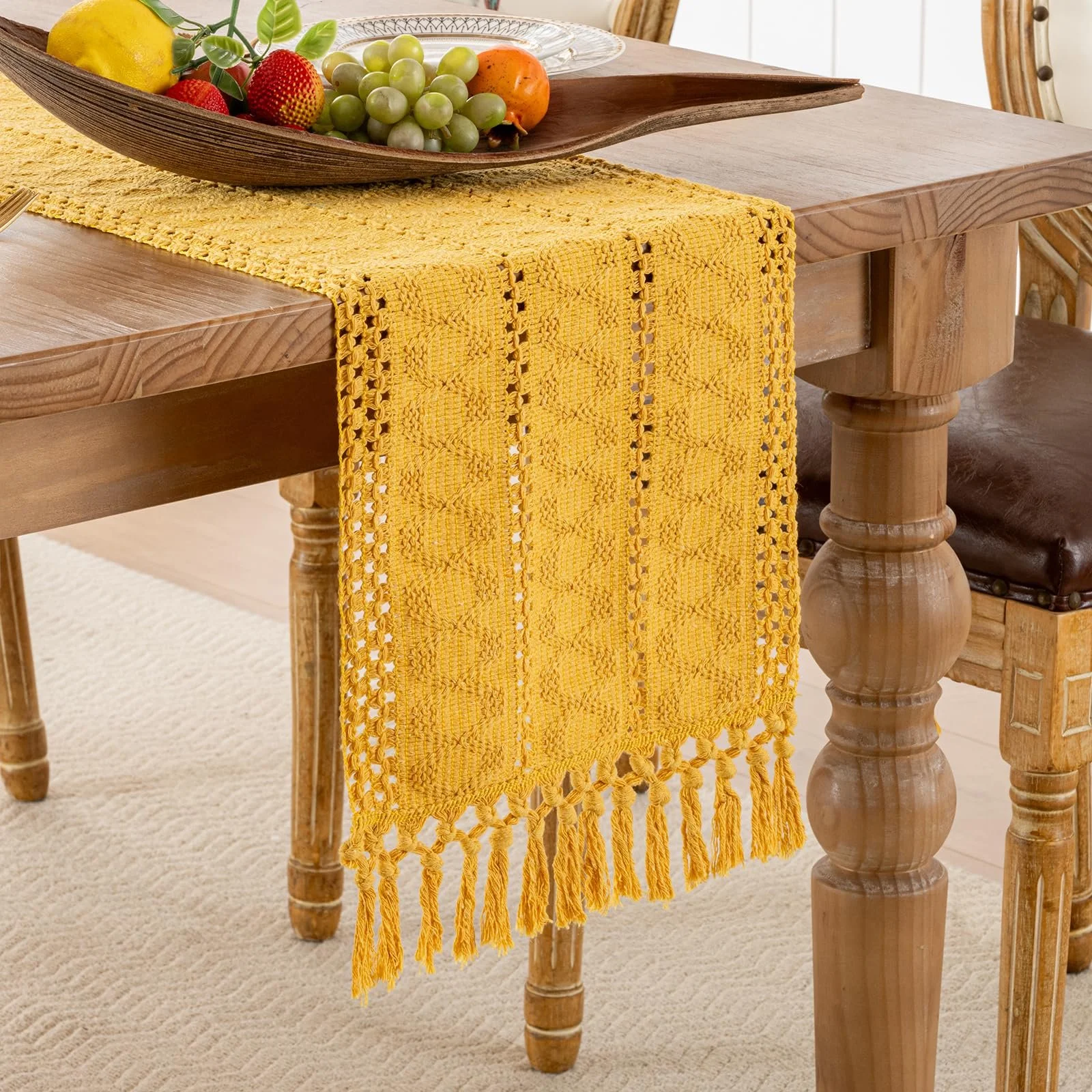 Ранер Serento Macrame Crochet Lace Tassels Cotton Linen 30 x 180 см Yellow, фото №1 Ранер Serento Macrame Crochet Lace Tassels Cotton Linen 30 x 180 см Yellow, фото №1