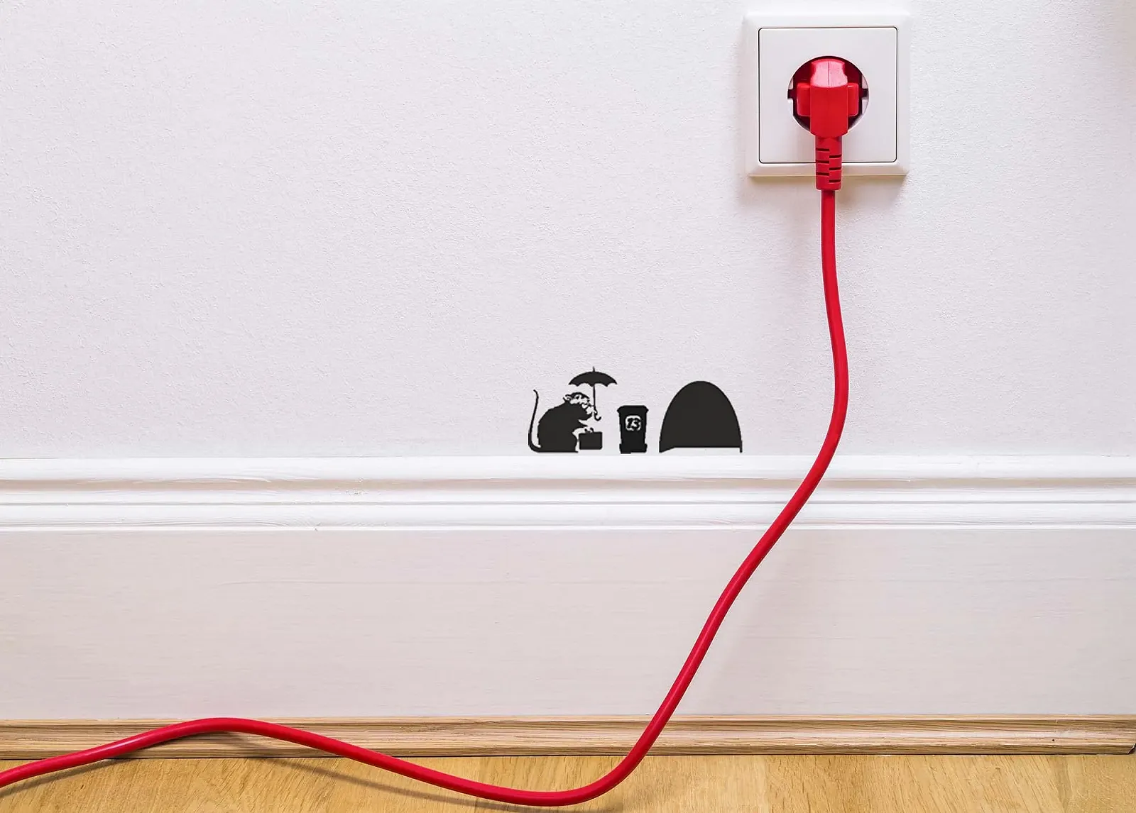 Наклейка на стіну Banksy Rat Mouse Hole Umbrella 19 x 7 см, фото №3