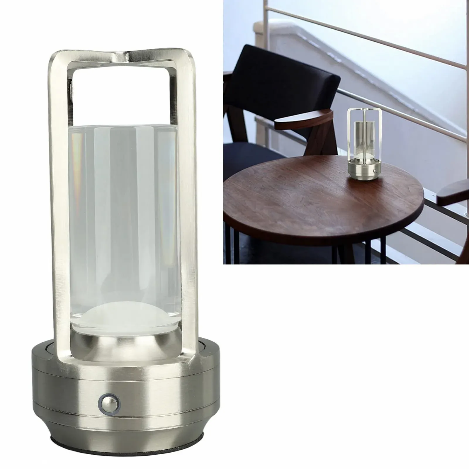 Бездротова настільна лампа світлодіодна акумуляторна сенсорна 3 кольори Срібляста, фото №4