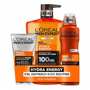 Набор для ухода L'Oréal Men Expert Hydra Energy Heat Protect 3 предмета (гель для душа XXXL, дезодорант-спрей XXL, очищающий гель XXL) - Фото 1
