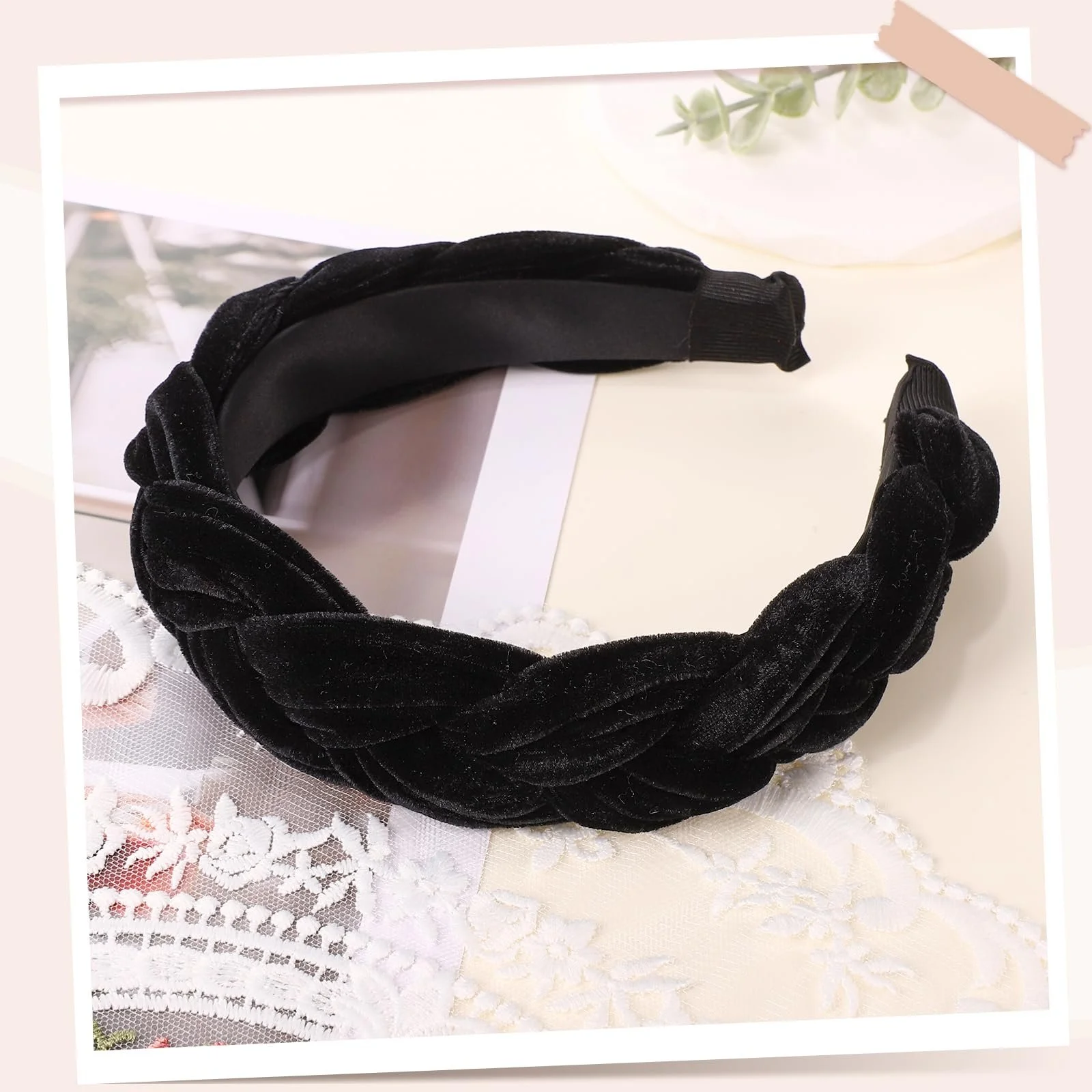 Обруч для волосся плетений Оксамитовий Чорний, фото №7