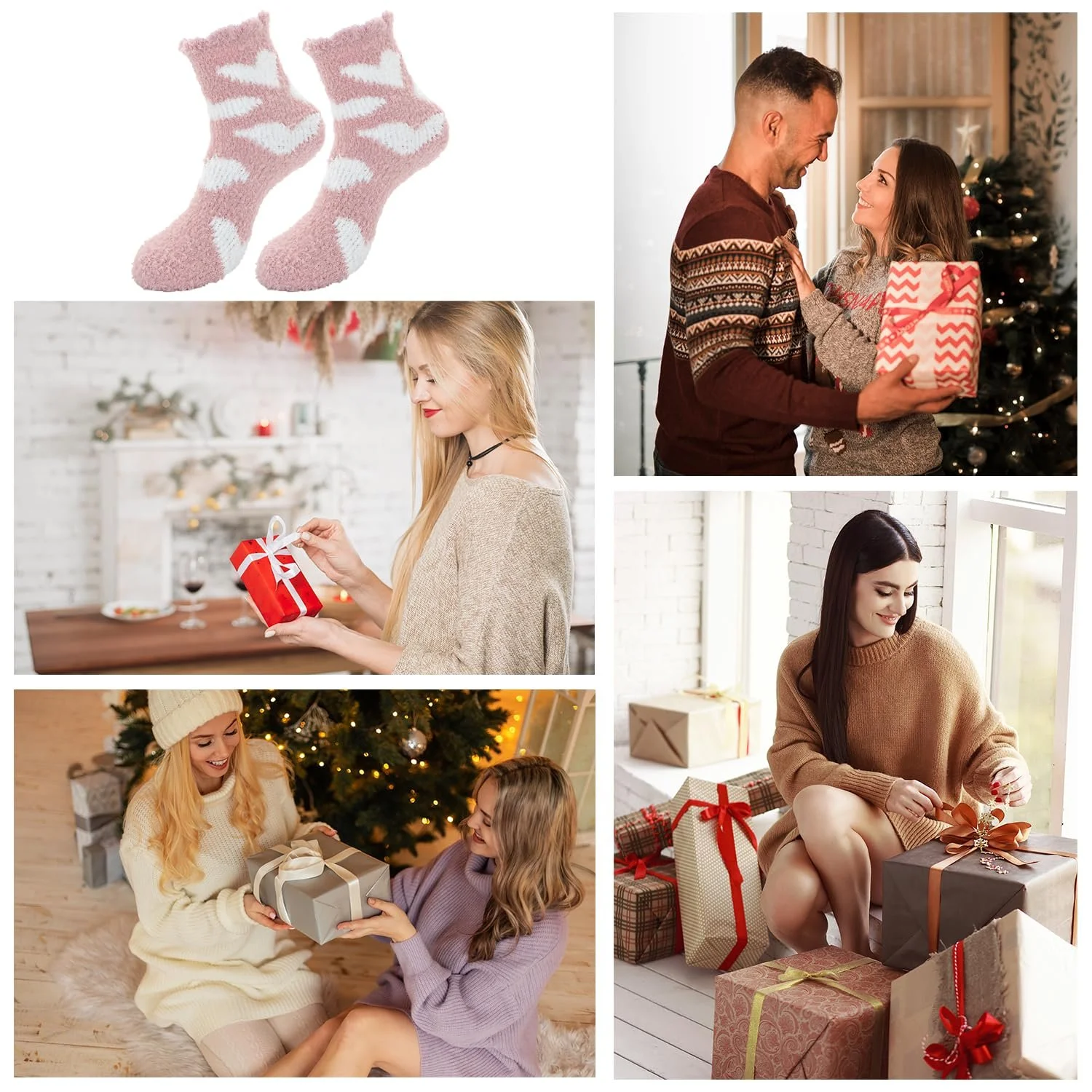Носки ALLY-MAGIC Cuddly женские, пушистые носки из кораллового флиса, зимние носки, теплые эластичные носки для сна, домашние носки для зимы, рождественские (узор сердце), фото №5