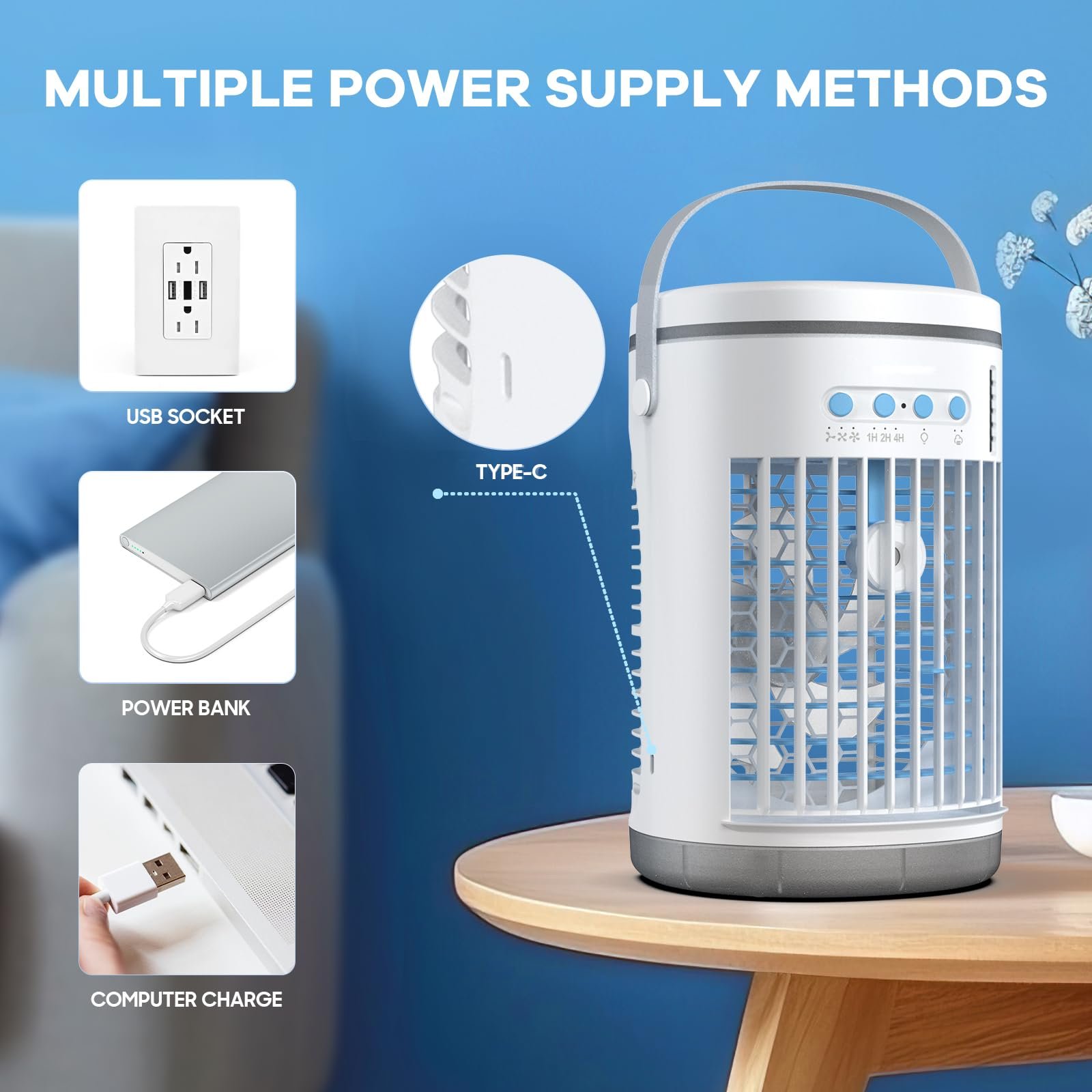 Мобільний міні-кондиціонер та зволожувач повітря 1400 мл 3 швидкості з дистанційним керуванням портативний, фото №7