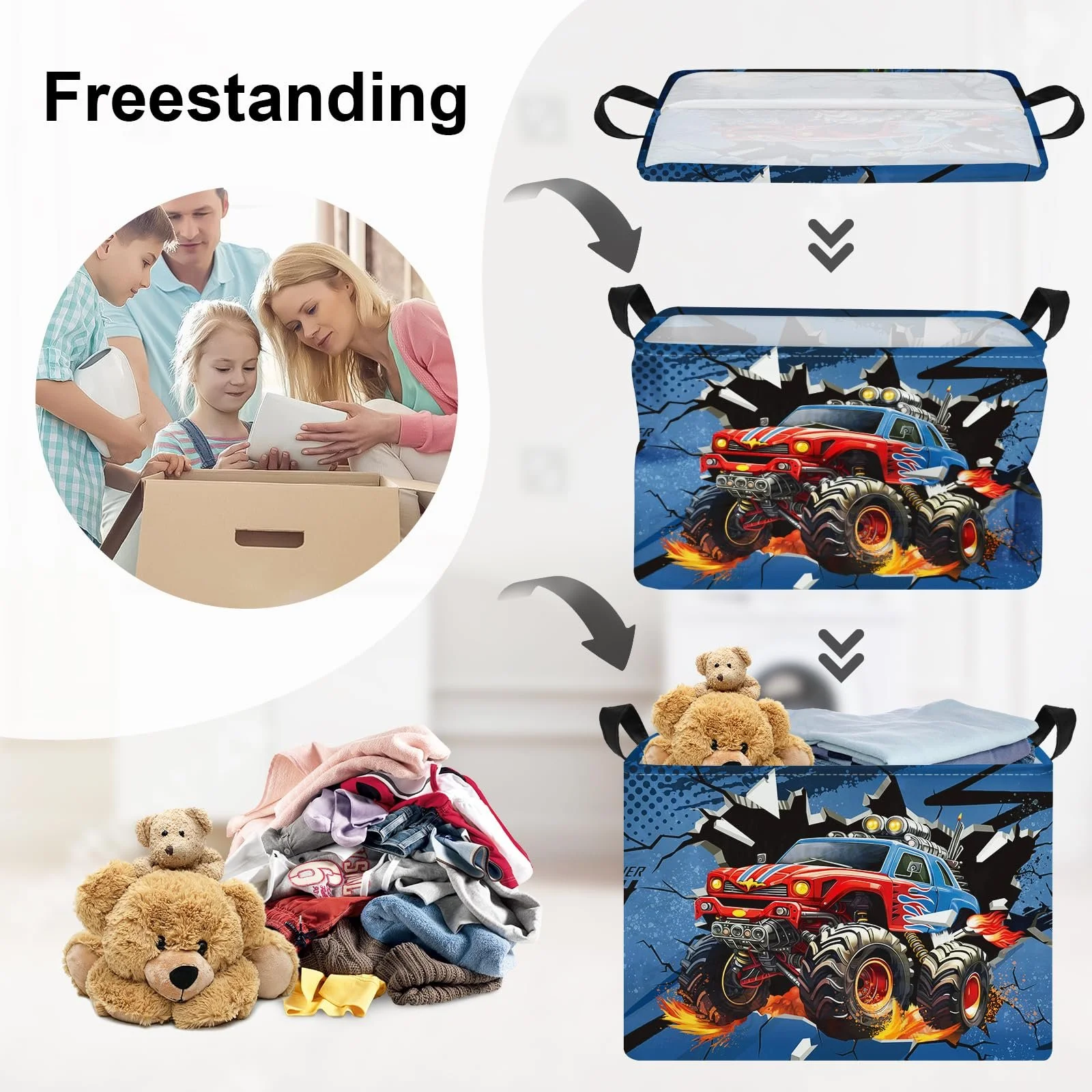 Корзина для игрушек Детская HUUMONSS 3D Car, складная для мальчиков, голубой, 36 л, фото №3 Корзина для игрушек Детская HUUMONSS 3D Car, складная для мальчиков, голубой, 36 л, фото №3