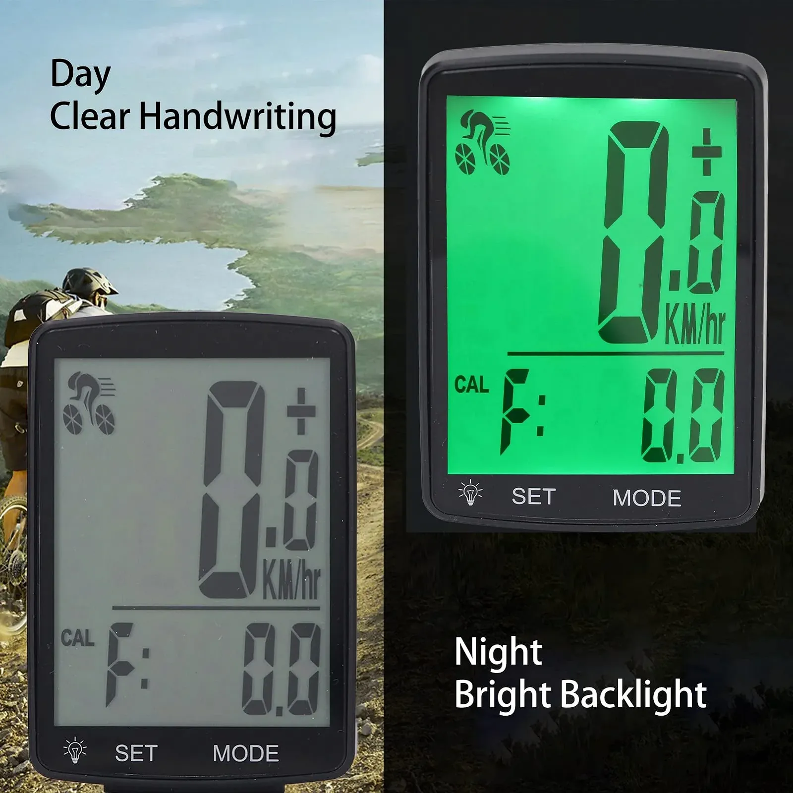 Велокомпьютер 2.8 дюйма LCD дисплей с подсветкой беспроводной спидометр одометр с датчиком каденса водонепроницаемый, фото №4