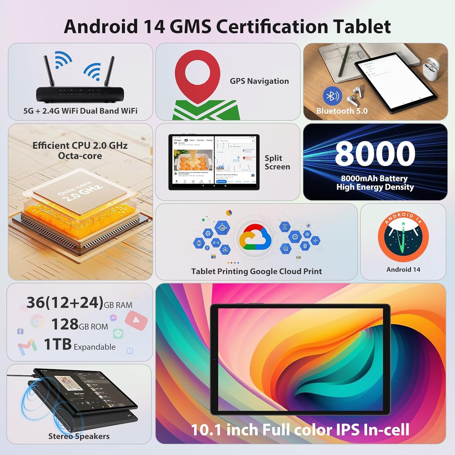 Планшет 10.1" Full HD RUSHAR M820 12+24/128Gb 4G 2-SIM 8 ядер Android 14 8000 mAh Чорний, фото №3