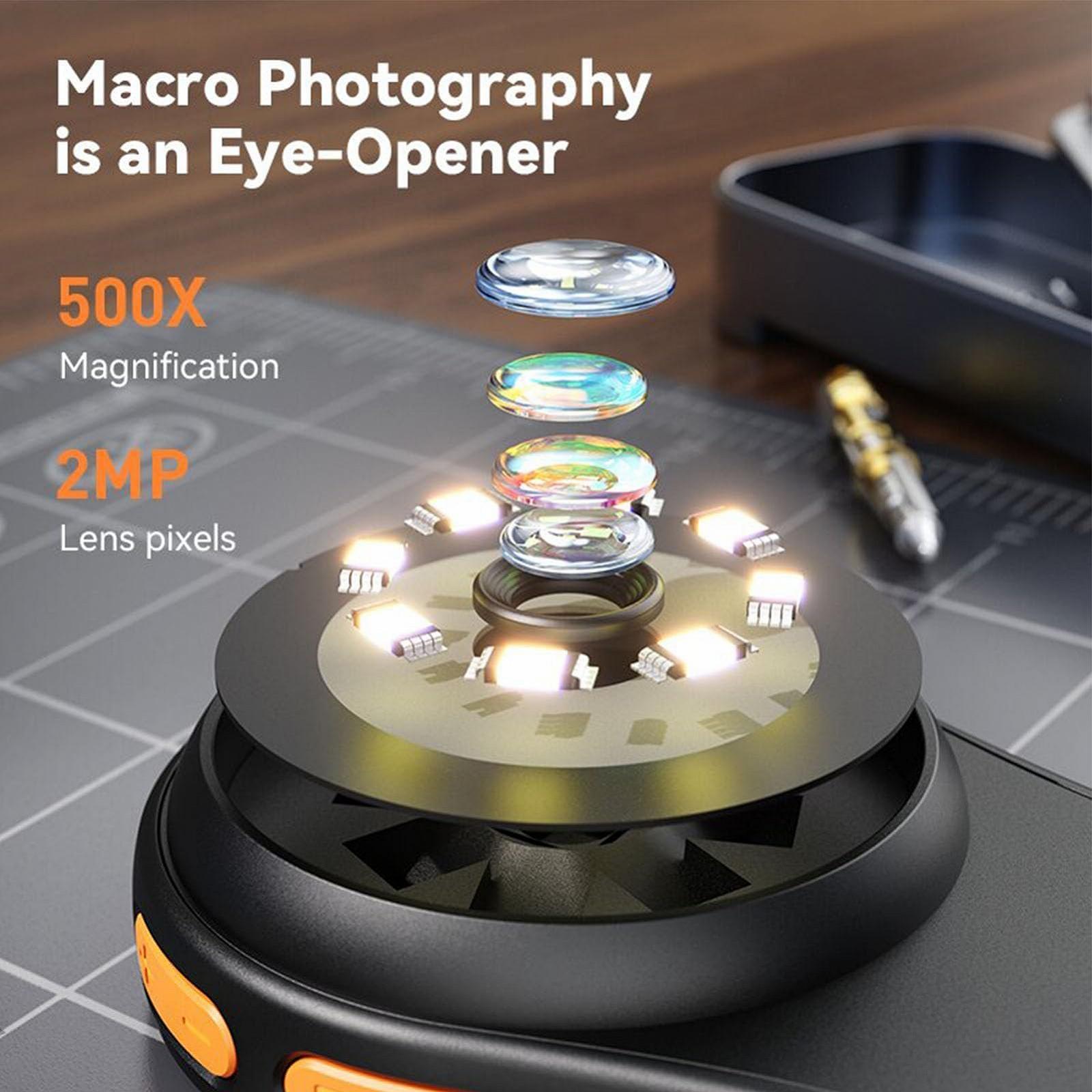 Цифровой микроскоп Macro, 500X, портативный, ручной, фиксированный фокус, цветной экран 2 дюйма, 2 МП, 1920 X 1080P, 8 LED, черный, фото №4