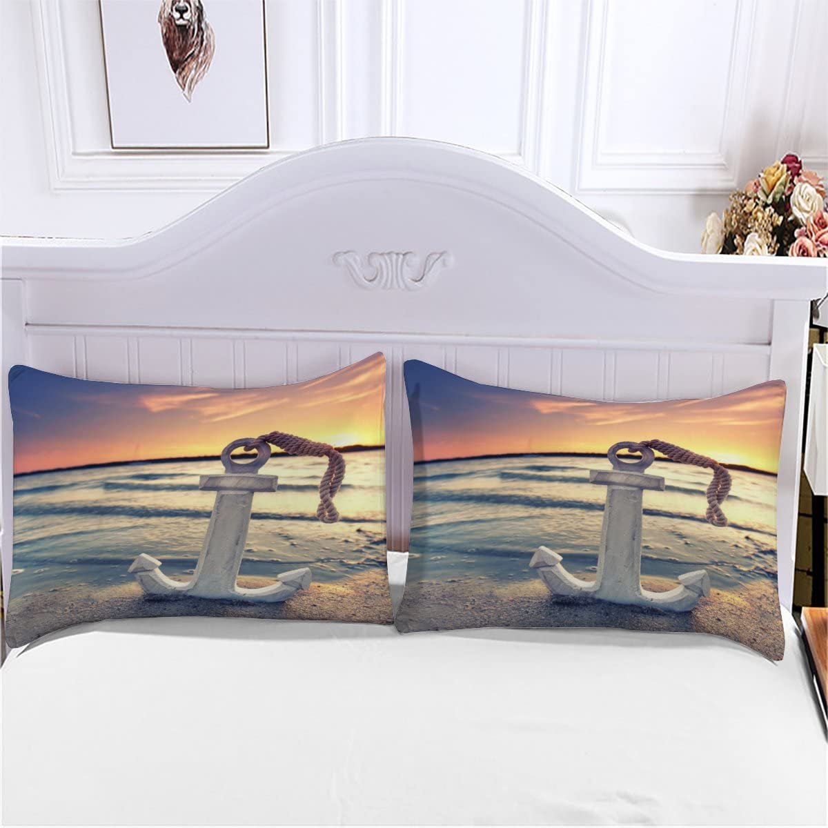 Комплект постільної білизни RFFLUX 3D Sunset Beach Anchor, 135 x 200 см, 2 предмети, із застібкою-блискавкою, м'який і зручний, мікрофібра, дитяча постільна білизна з наволочкою 80 x 80 см, фото №4