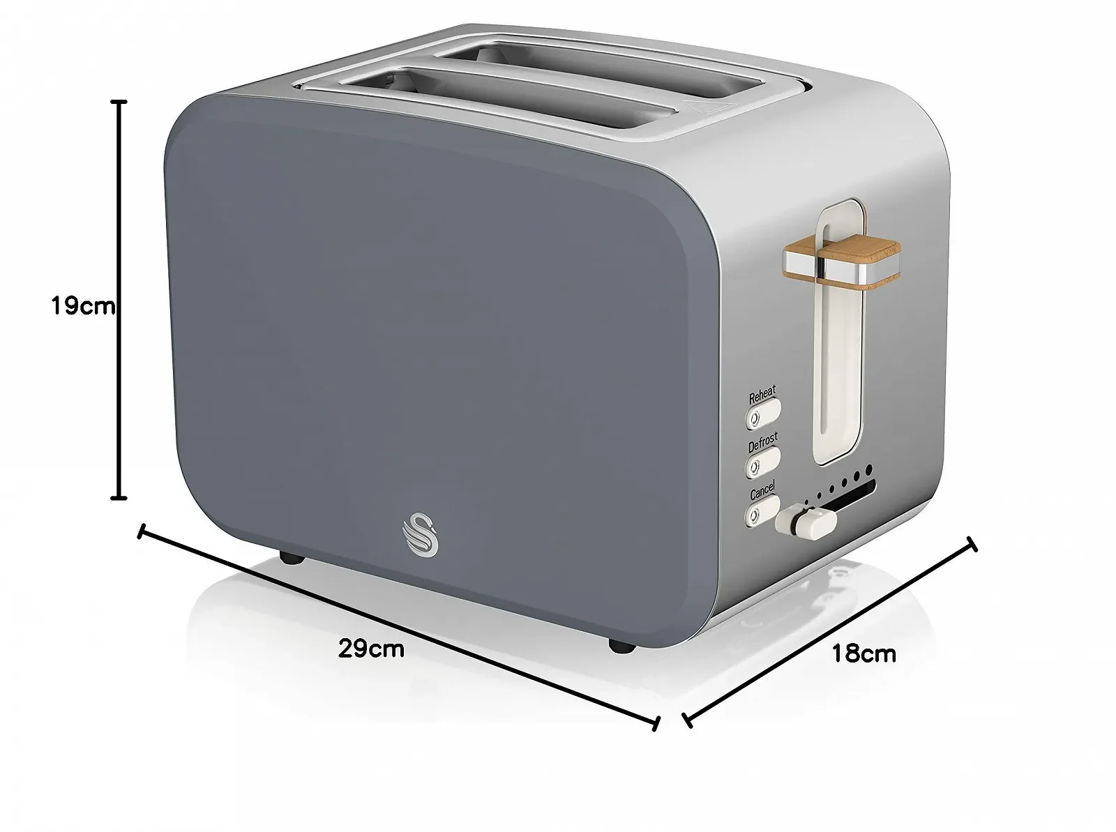 Тостер Swan Nordic 2 скибочки Широкий отвір 6 рівнів підсмажування Нержавіюча сталь Сірий, фото №7