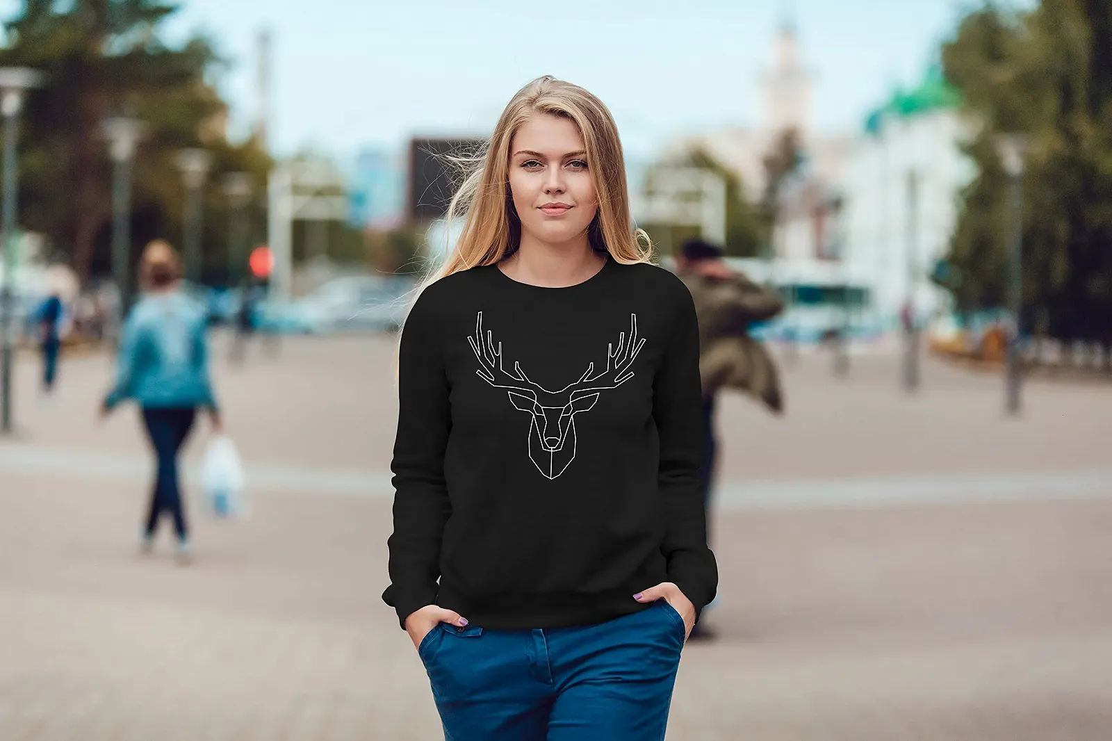 Женская толстовка Neverless с принтом оленьих рогов, низкий полигональный джемпер с круглым вырезом, свитер, фото №3 Женская толстовка Neverless с принтом оленьих рогов, низкий полигональный джемпер с круглым вырезом, свитер, фото №3