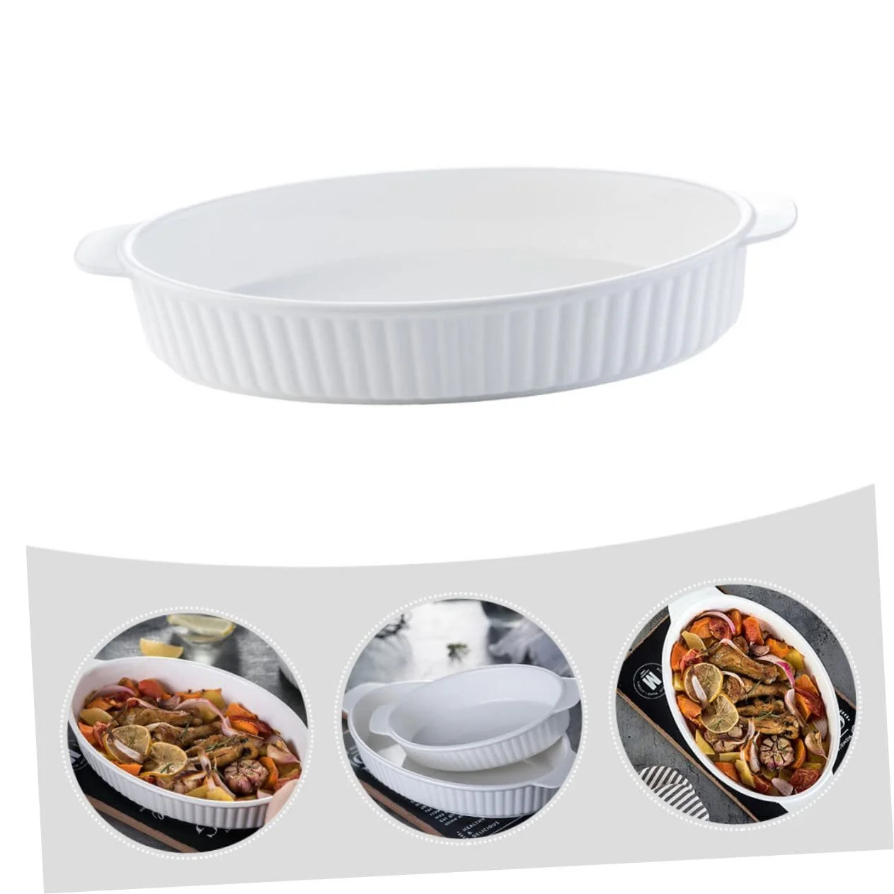 Форма для запекания Gatuida керамическая овальная с двумя ручками жаропрочная, фото №3