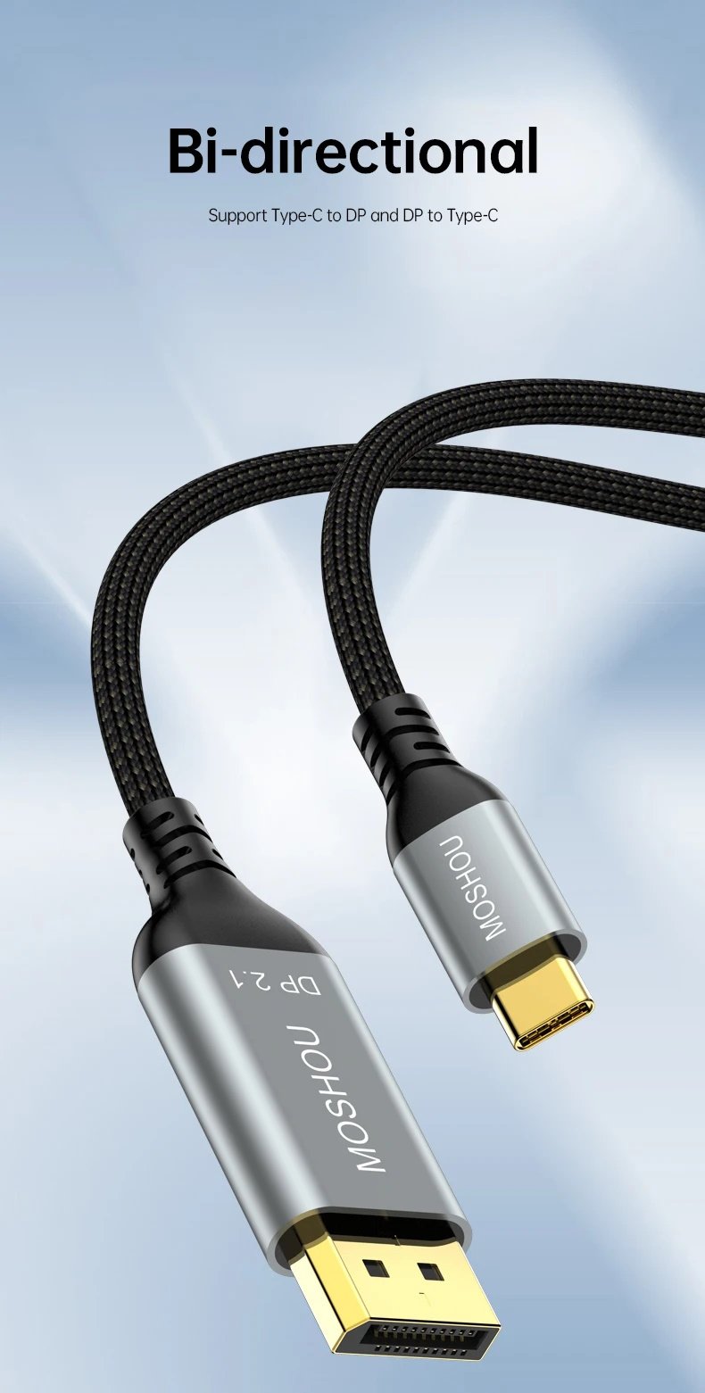 Кабель мультимедийный MOSHOU USB-C to DisplayPort DP2.1 16K30Hz 8K120Hz 80Gbps Thunderbolt 4 1.5 метра, фото №13