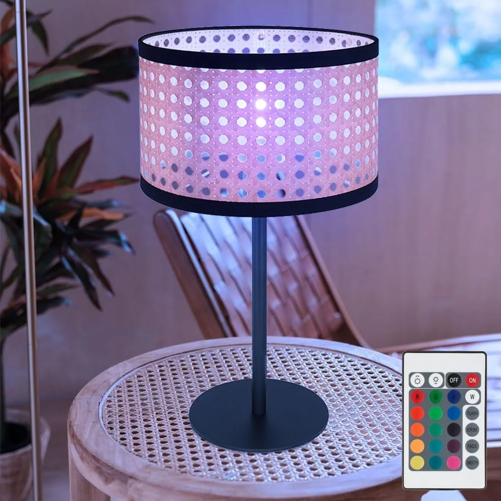 Настольная лампа Globo Круглая Bamboo Look 1x RGB LED 4.8 Вт 470 лм Пульт ДУ Высота 40 см, фото №1