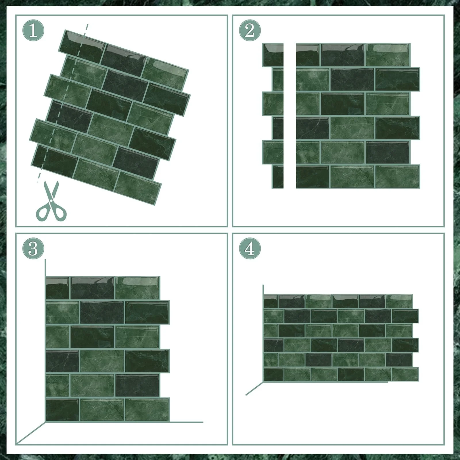 Наклейки на плитку HPNIUB Green Metro 30 x 30 см 10 шт., фото №3