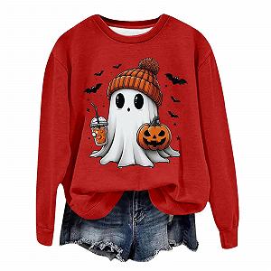 Женская толстовка Halloween Ghost Graphic Halloween Hexe Niedlich Halloween Gruselige Outfits Trendy Langarm Rundhalsausschnitt 2025 Kleidung Weich Mode Goth Y2K Vintage Loose Fit Western - Фото 1