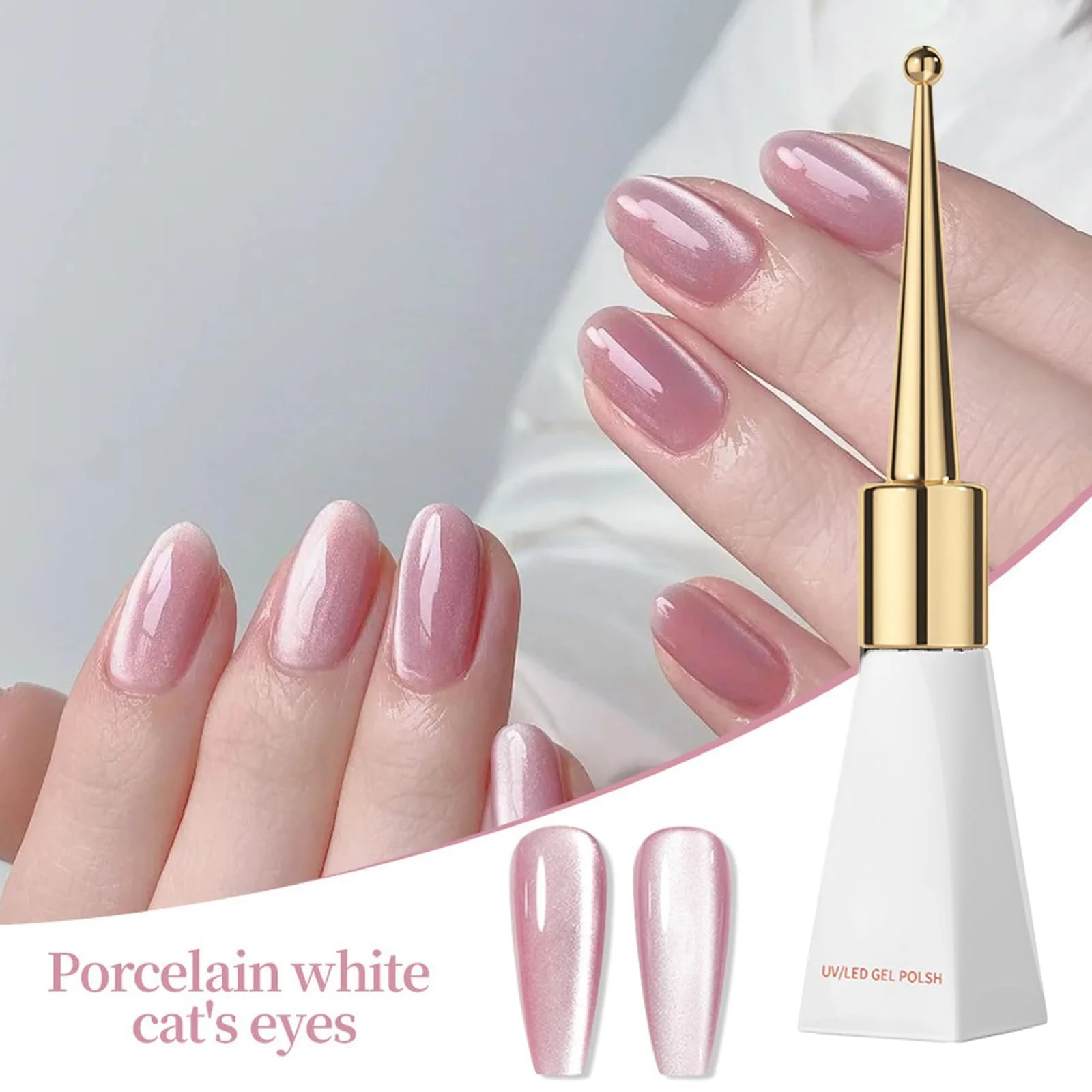 Гель-лак Котяче око Pink Cat Eye, рожевий з блискітками, 9D, фото №3