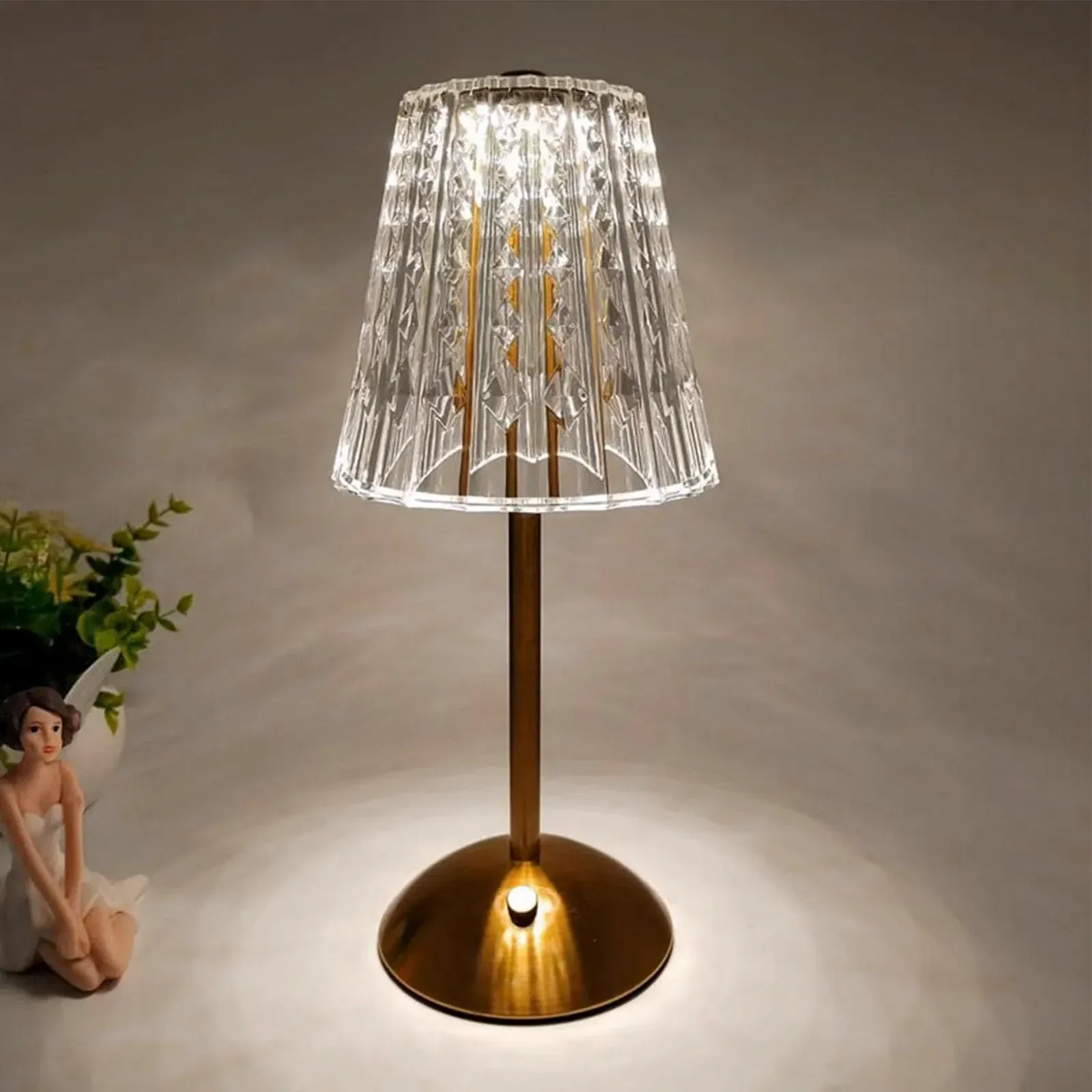 Настільна лампа Cordless акумуляторна декоративна LED димована кришталева 3 кольори бездротова Gold, фото №1