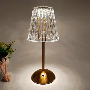 Настільна лампа Cordless акумуляторна декоративна LED димована кришталева 3 кольори бездротова Gold - Фото 1