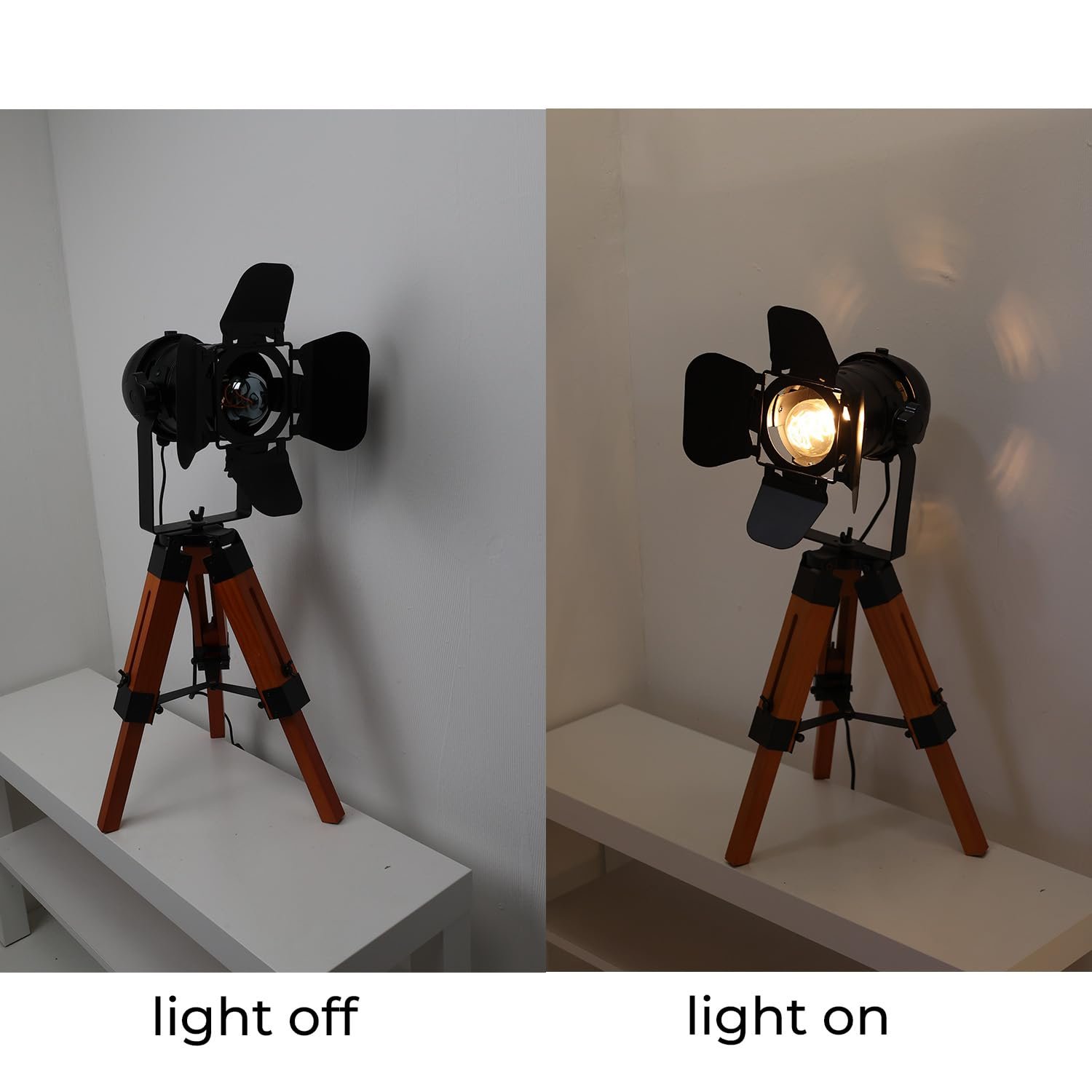 Настільна лампа Alpinaluz Vintage Industrial E27 дерев'яний штатив чорний прожектор, фото №5