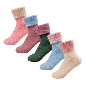 Носки Теплые вязаные зимние шерстяные толстые для женщин, 5 пар, все размеры - Фото 1