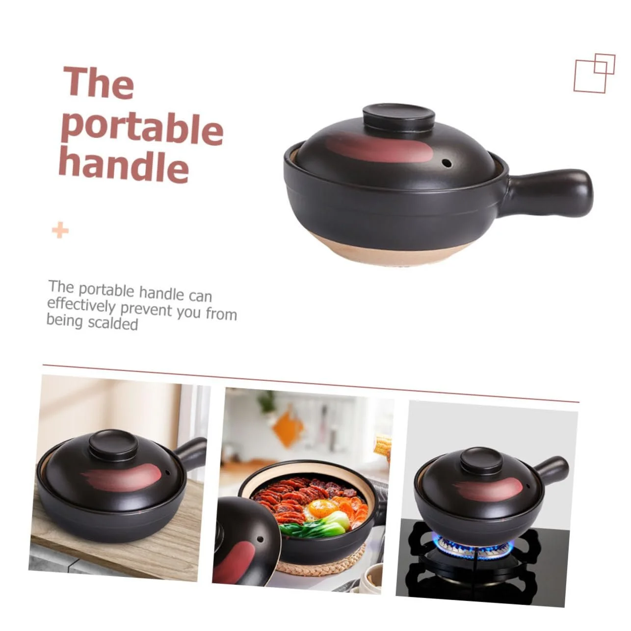 Кастрюля для тушения глиняная термостойкая с ручкой для газовой плиты, фото №3