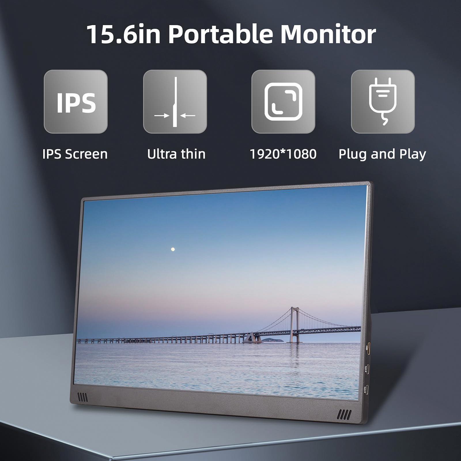 Портативный монитор SYNCO 15.6 дюймов 1080P IPS экран с встроенными динамиками и смарт-чехлом, фото №6