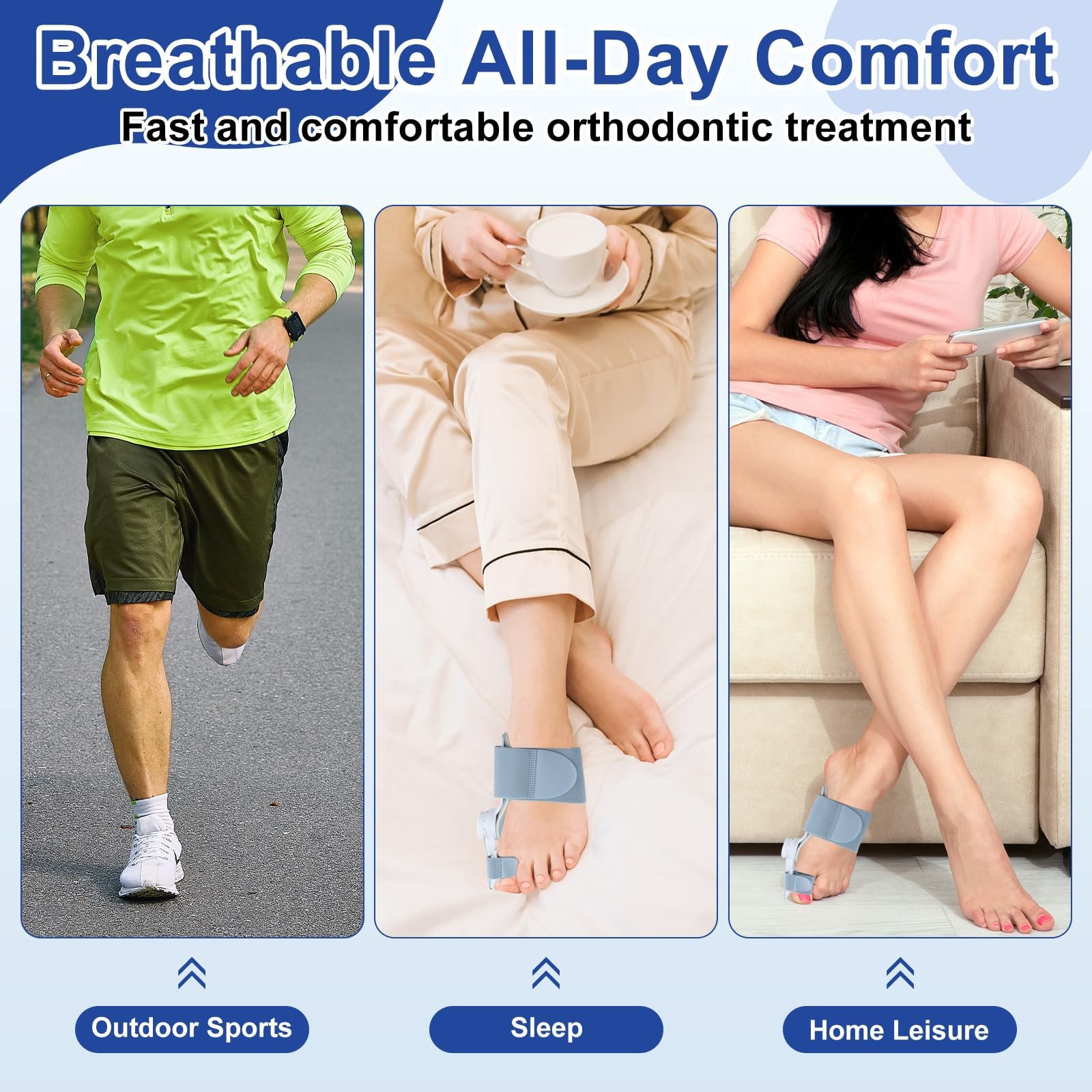 Регульований набір для корекції Hallux Valgus з шиною для великого пальця ноги, силіконовим роздільником для пальців ніг та тренувальною стрічкою, унісекс для лівої/правої ноги, фото №4