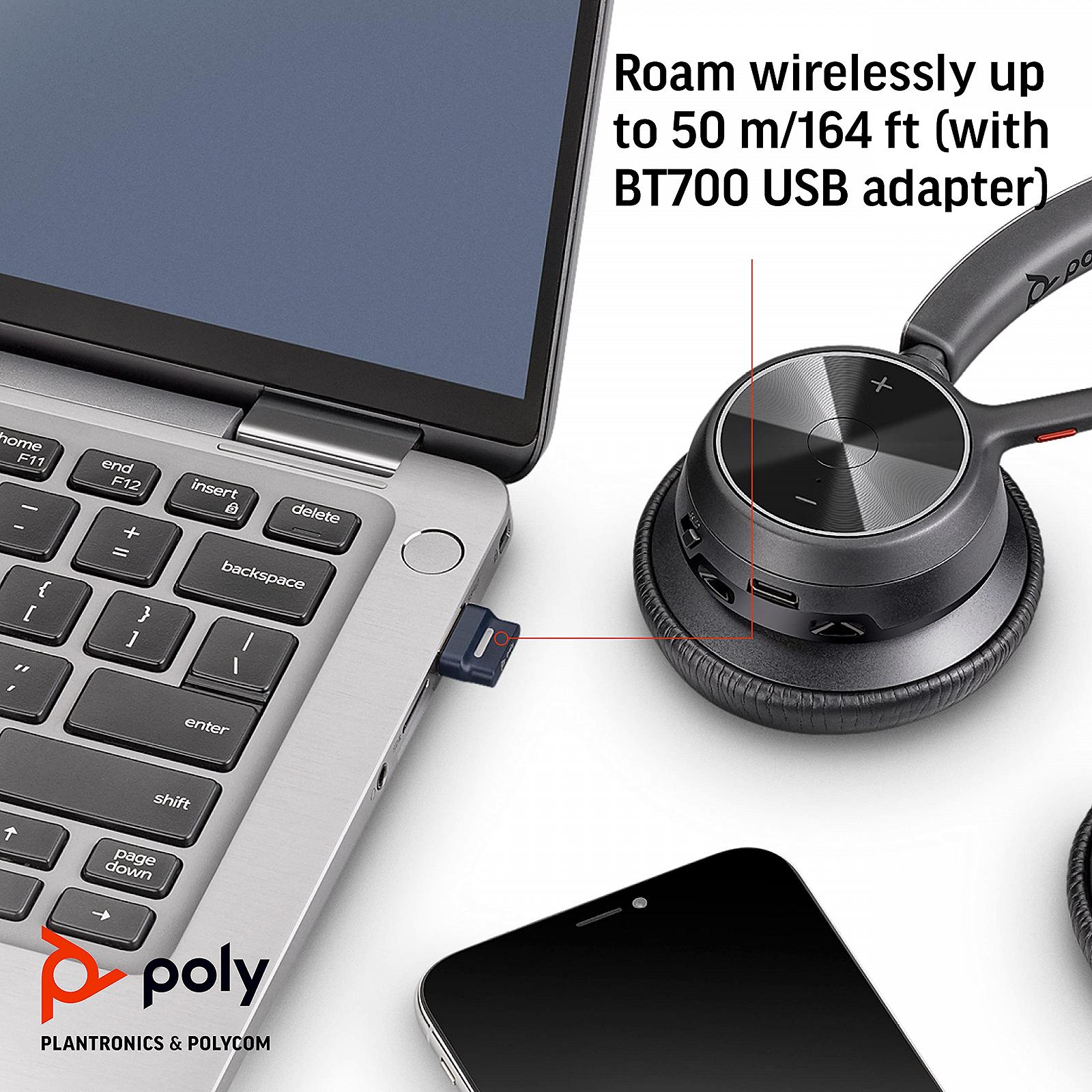 Навушники Plantronics Poly Voyager 4320 UC з мікрофоном та зарядною станцією, USB-C Bluetooth адаптер, чорний, фото №3