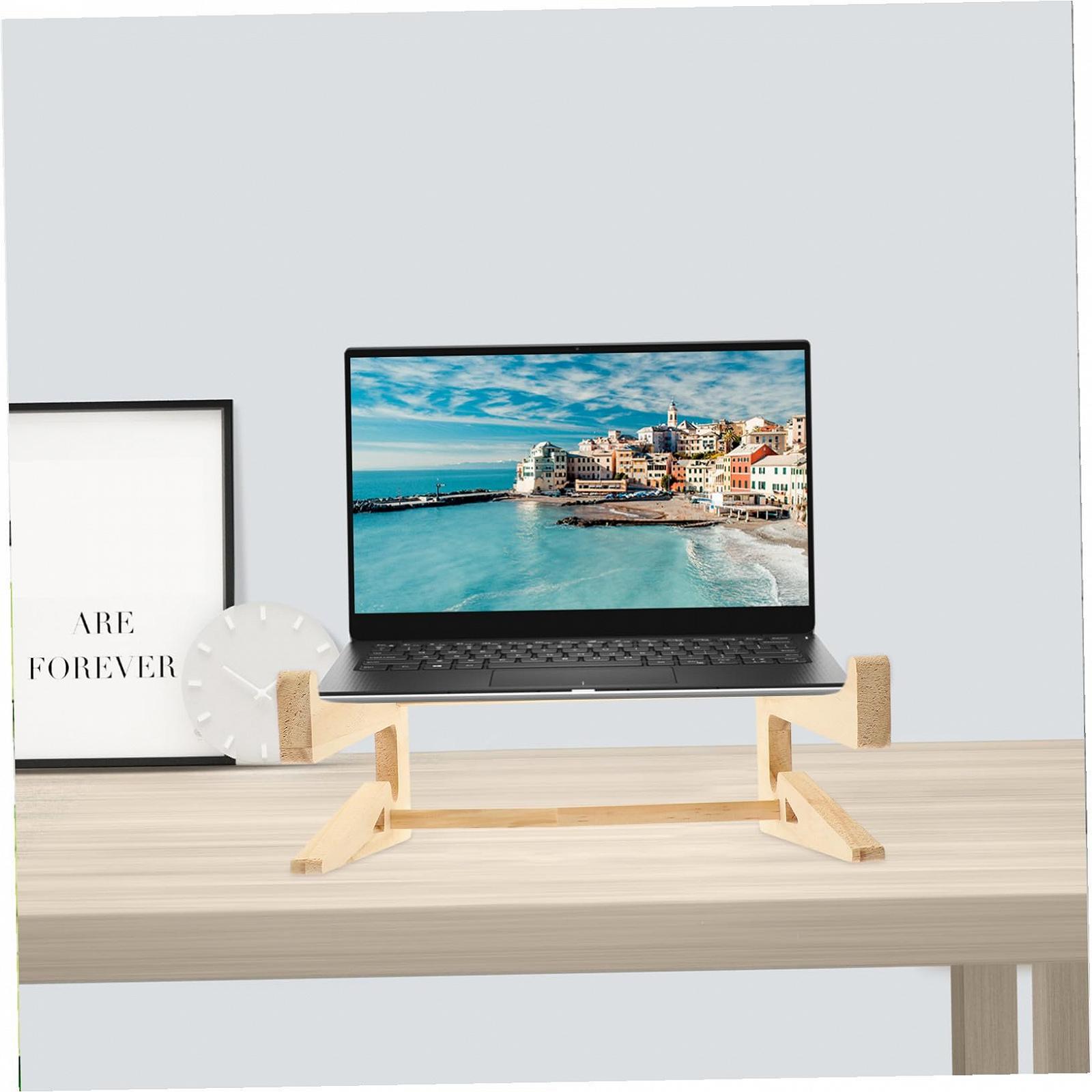 Підставка для ноутбука Дерев'яна, нековзна, стабільна, ергономічна, вентильована для столу, компактна з організацією кабелів, фото №4
