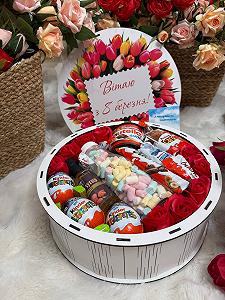 Бокс сладостей для девушки в деревянной коробочке к 8 марта synthetic.ua - Фото 1